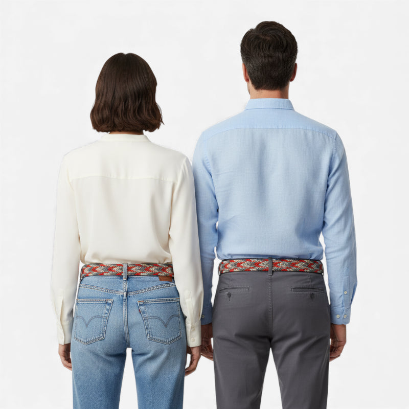 Ceinture Tissu Tressé Beige/Rouge/Gris Unisexe