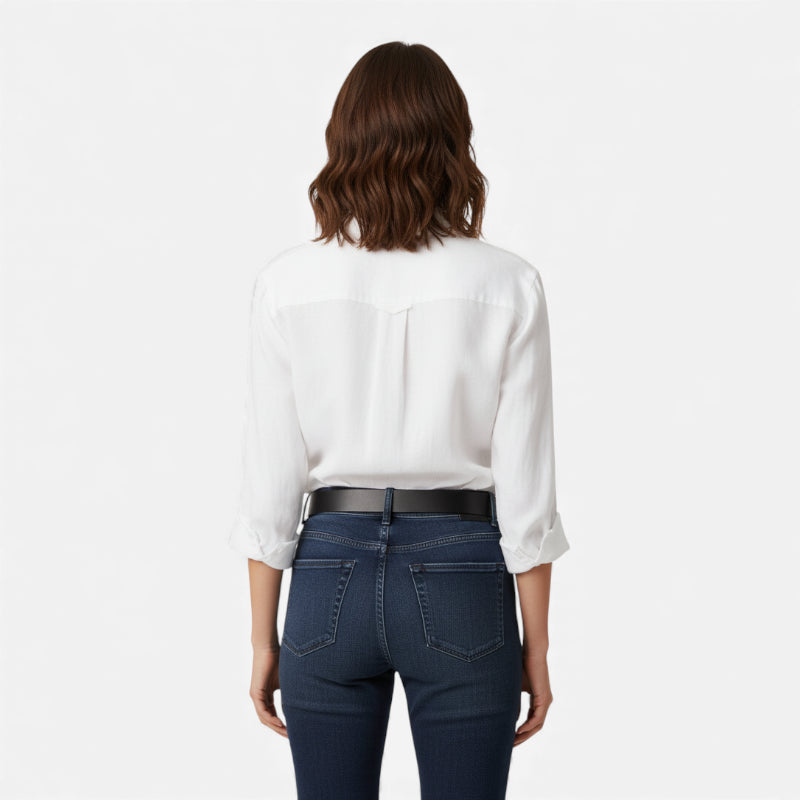 Ceinture Cuir Noir Boucle Ronde Dorée Femme