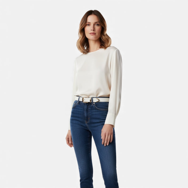 Ceinture Cuir Blanc Boucle Dorée Femme
