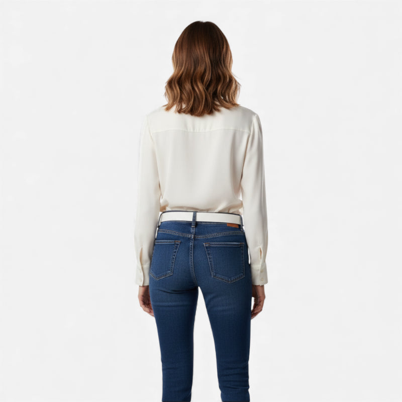 Ceinture Cuir Blanc Boucle Dorée Femme