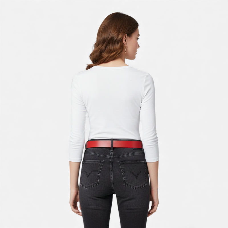 Ceinture Cuir Rouge Boucle Dorée Femme
