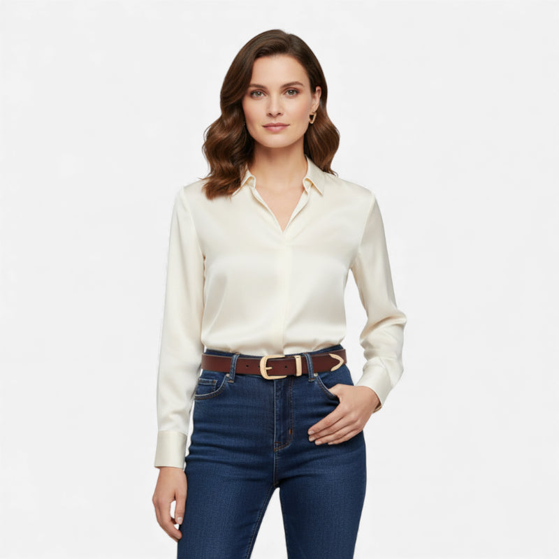 Ceinture Cuir Marron Foncé Boucle Dorée Femme