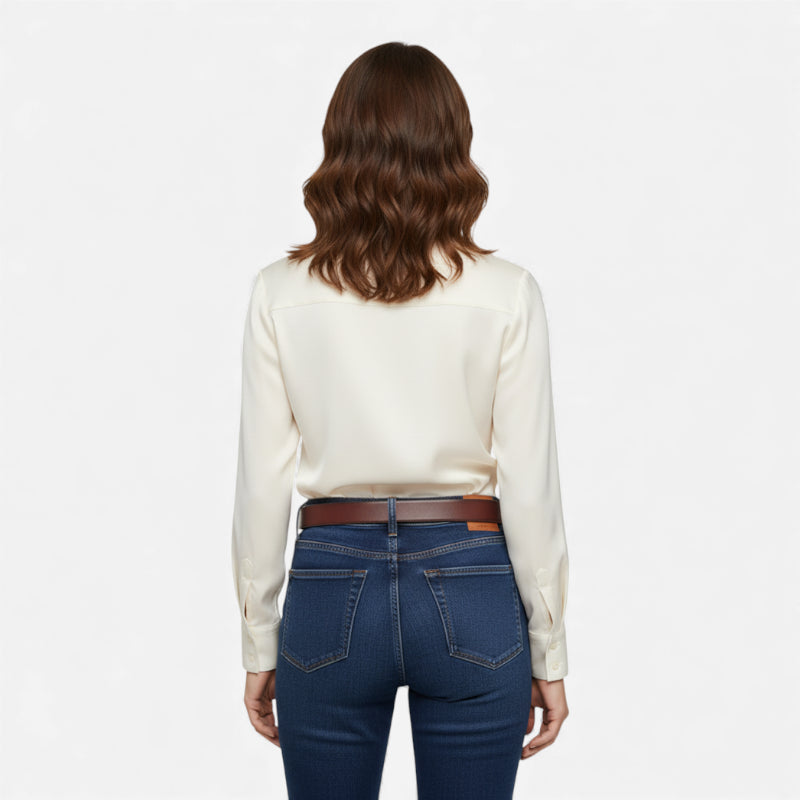 Ceinture Cuir Marron Foncé Boucle Dorée Femme