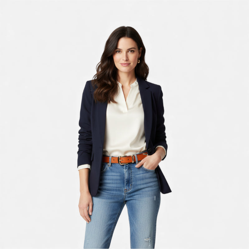 Ceinture Cuir Camel Boucle Dorée Brillant Femme