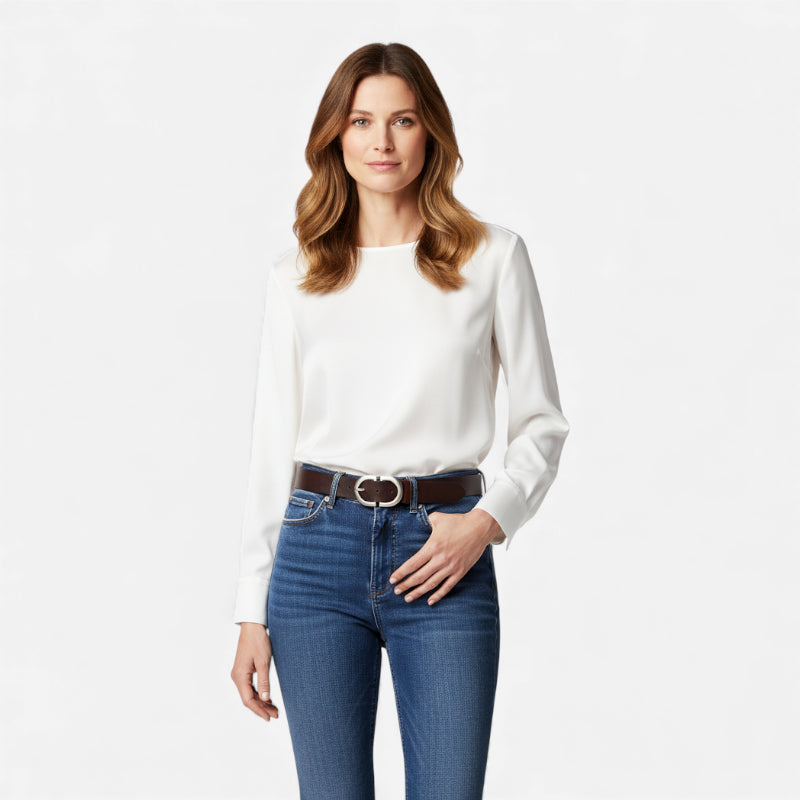 Ceinture Cuir Marron Très Foncé Boucle Argentée Femme