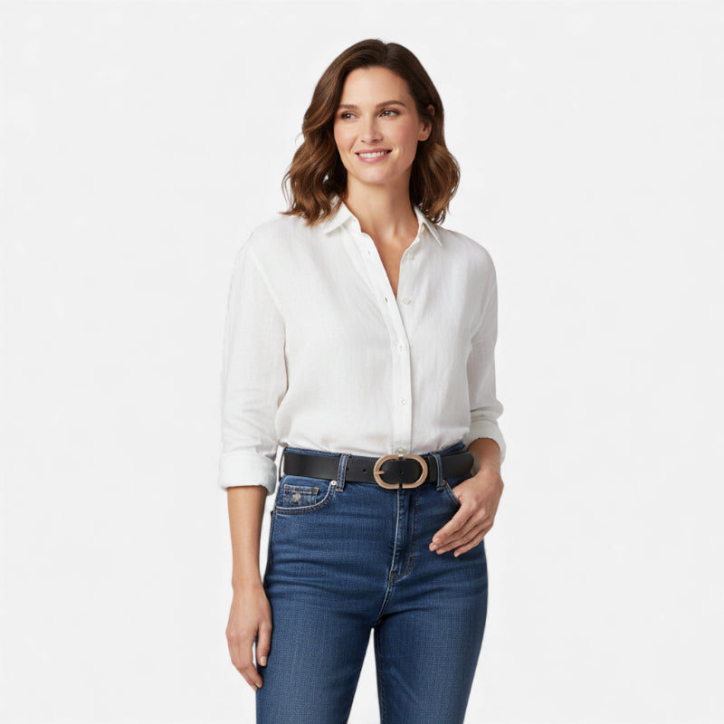 Ceinture Cuir Noir Boucle Dorée Femme