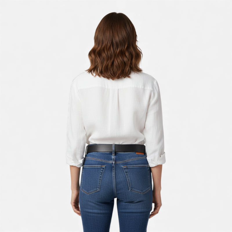 Ceinture Cuir Marron Très Foncé Boucle Argentée Femme