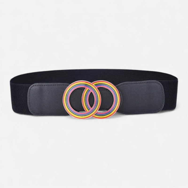 Ceinture Elastique Large Noire Boucle Arc En Ciel Femme