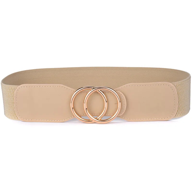 Ceinture Elastique Camel Large Boucle Argentée Femme
