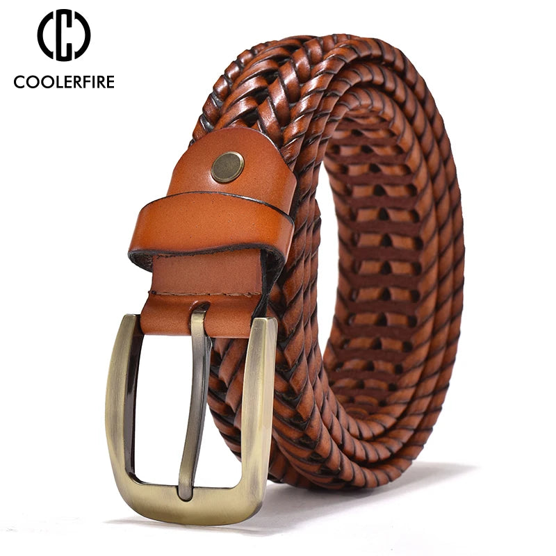 Ceinture Cuir Véritable Tressé Bordeaux Boucle Dorée Costume
