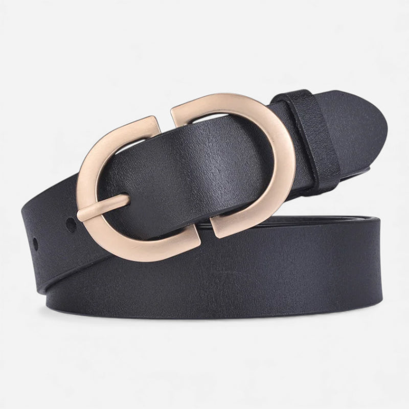 Ceinture Cuir Noir Boucle Dorée Femme