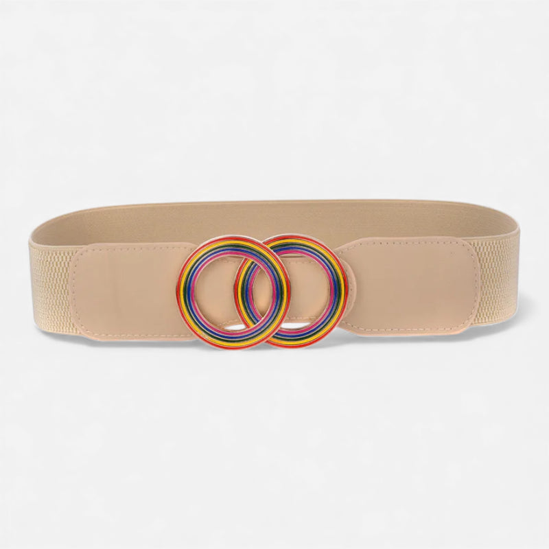 Ceinture Elastique Beige Large Boucle Arc En Ciel Femme