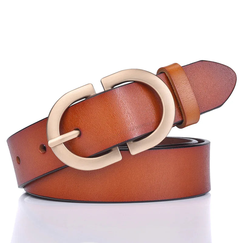 Ceinture Cuir Camel Boucle Dorée Femme