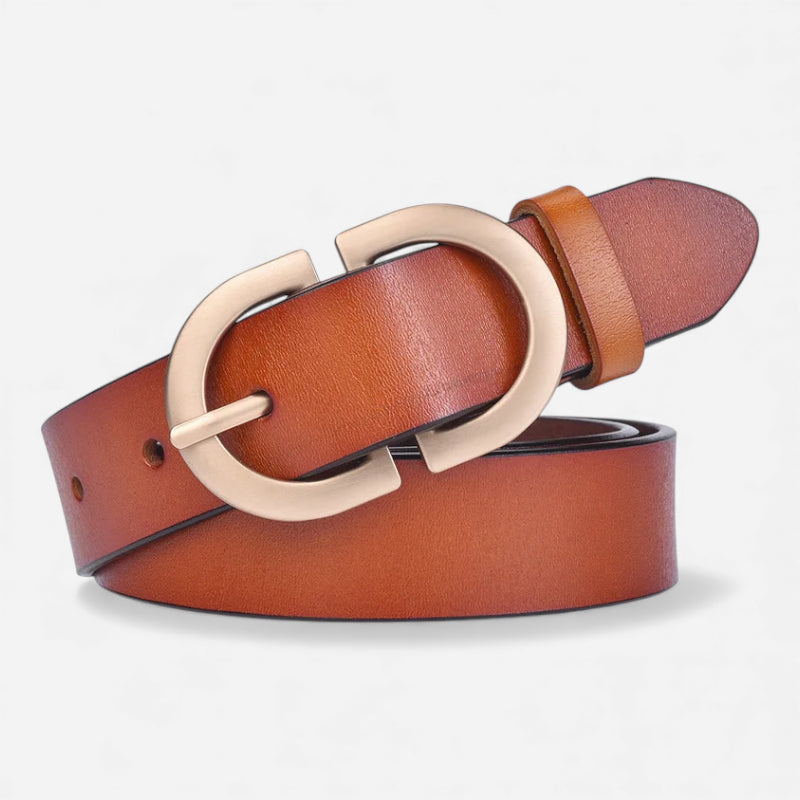 Ceinture Cuir Camel Boucle Dorée Femme