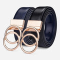 Ceinture Réversible En Cuir Premium Marine et Noir Anneaux Dorés Femme - Réversible 2 en 1