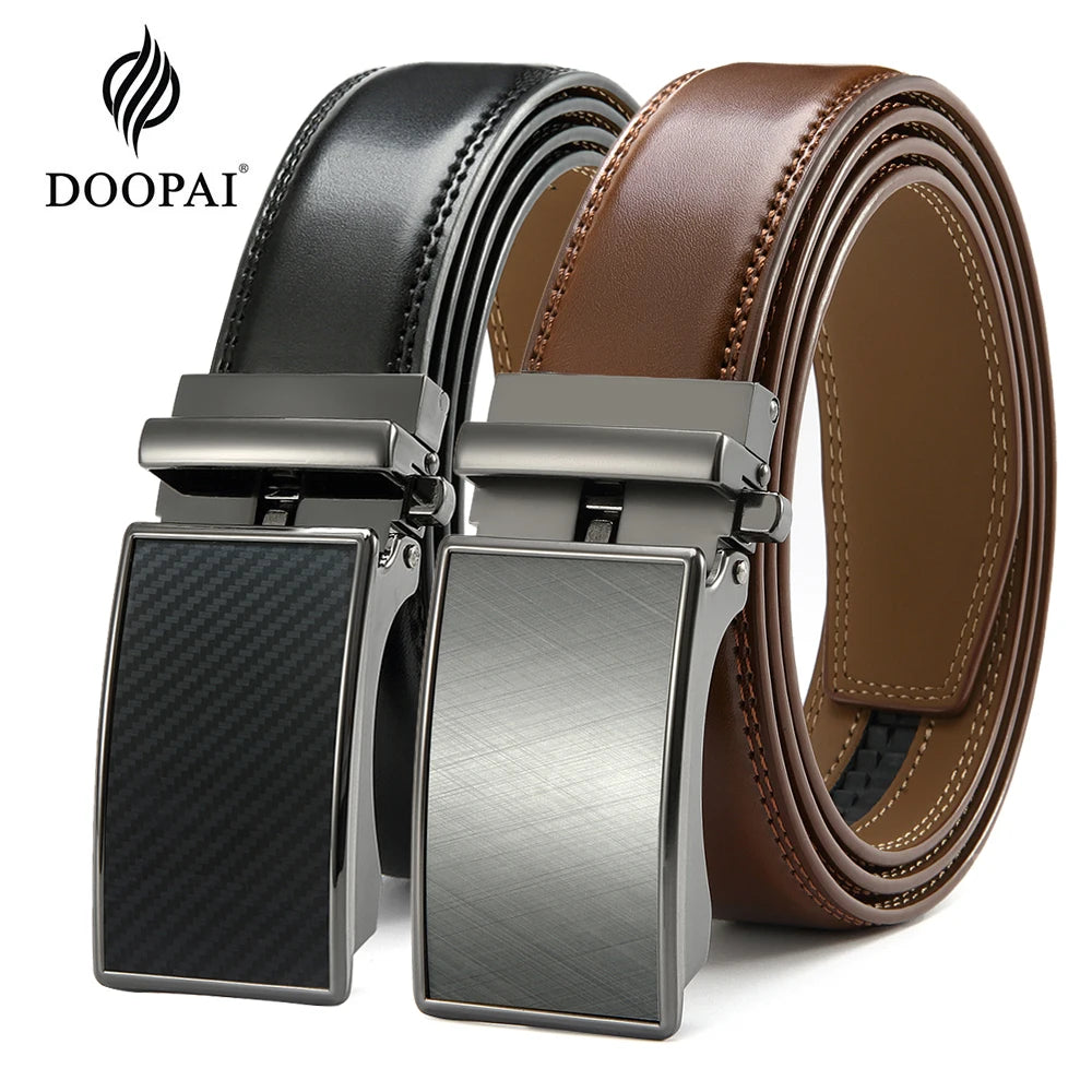 Ceinture Cuir Marron Boucle Automatique Argentée Homme