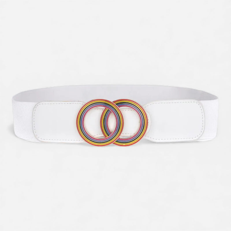 Ceinture Elastique Large Blanche Anneaux Arc En Ciel Femme