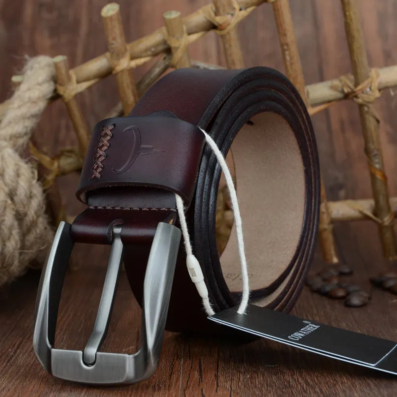Ceinture Cuir Véritable Marron Foncé Homme
