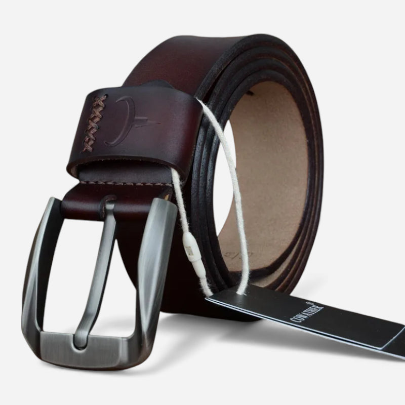 Ceinture Cuir Véritable Marron Foncé Homme