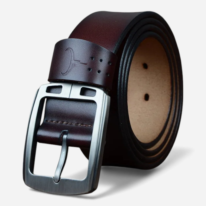 Ceinture Cuir Marron Foncé Boucle Grise Luxe Pour Homme