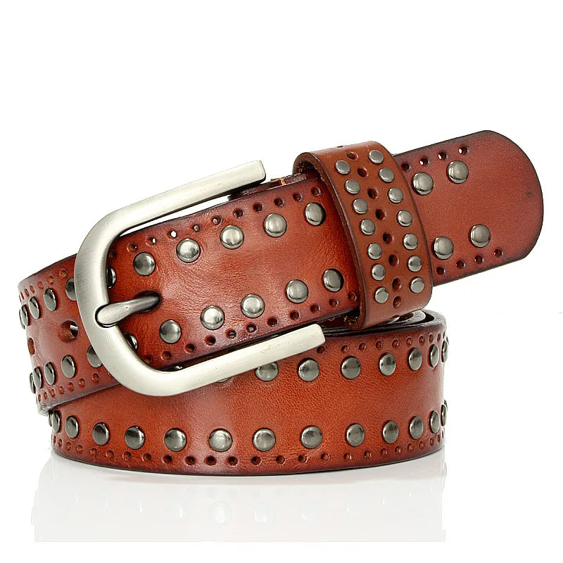 Ceinture Clouté Femme Cuir Marron