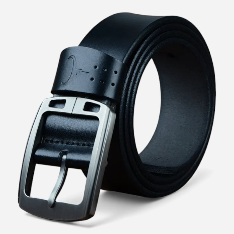 Ceinture Cuir Noir Boucle Grise Luxe Pour Homme