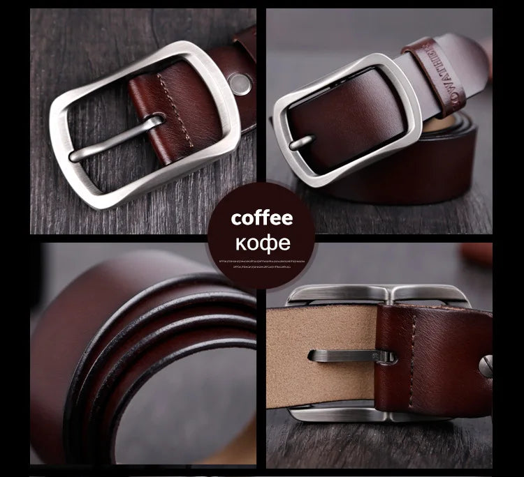 Ceinture Cuir Marron Foncé Boucle Grise Luxe Pour Homme