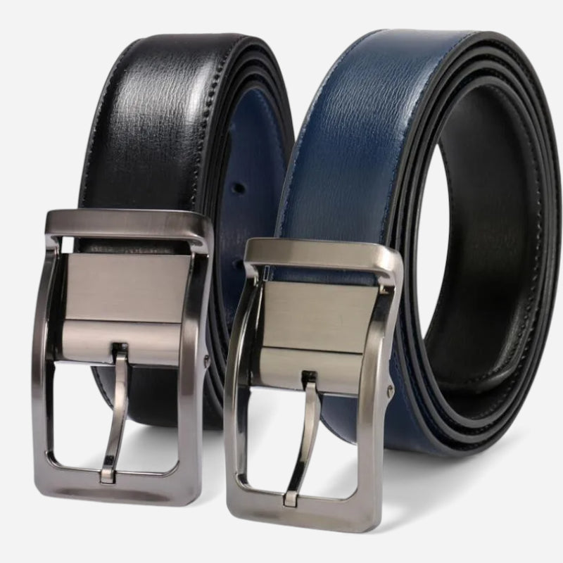 Ceinture Cuir Noir et Marine Réversible - Réversible 2 en 1