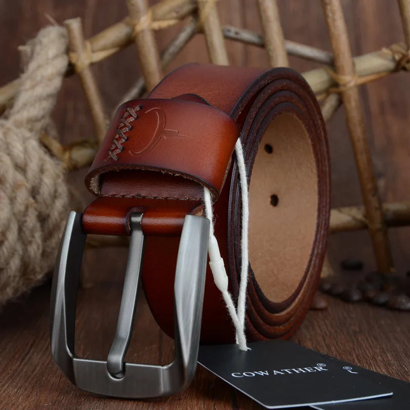 Ceinture Cuir Véritable Marron Cognac Homme