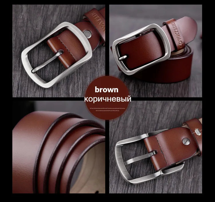 Ceinture Cuir Marron Cognac Boucle Grise Luxe Pour Homme