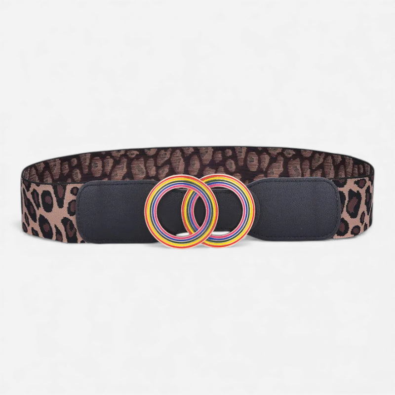 Ceinture Elastique Large Léopard Boucle Arc En Ciel