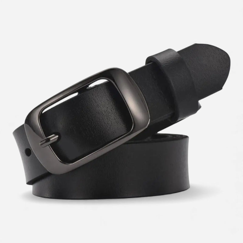 Ceinture Cuir Noir Boucle Noir Brillant Femme