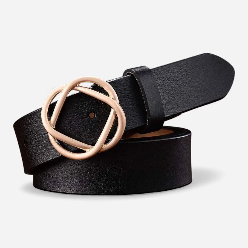 Ceinture Cuir Noir Boucle Design Dorée Femme