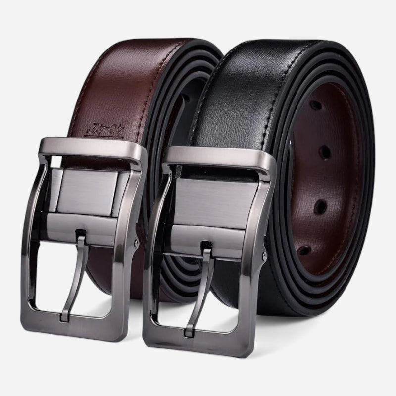 Ceinture Cuir Marron Très Foncé et Noir Réversible - Réversible 2 en 1