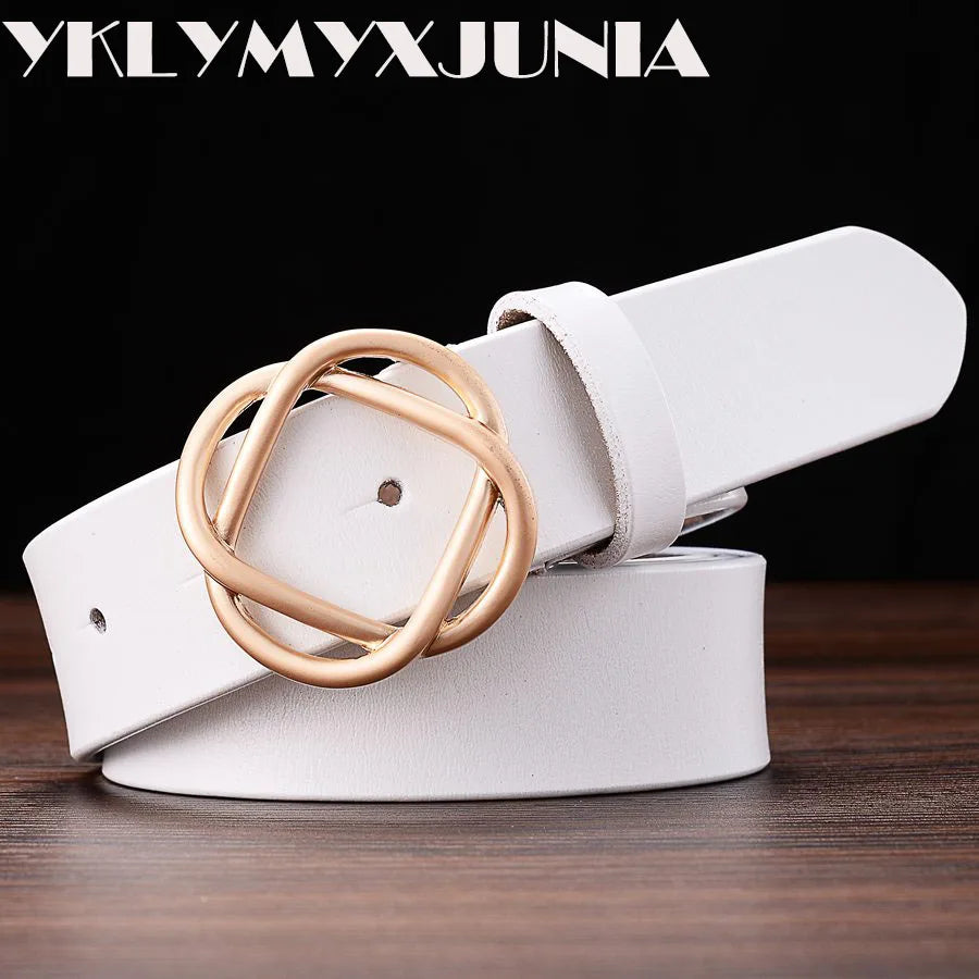Ceinture Cuir Blanc Boucle Design Dorée Femme