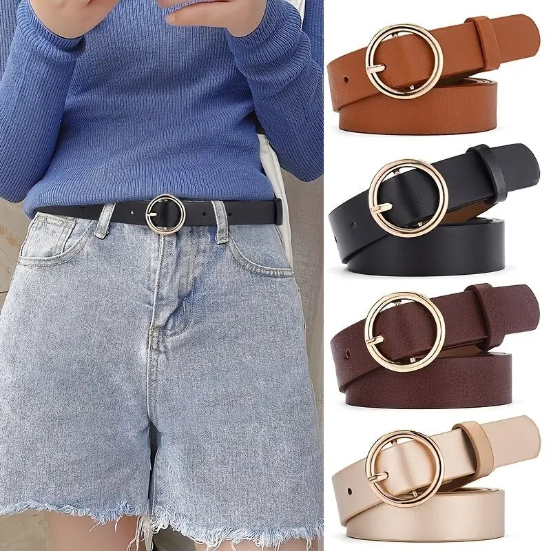 Ceinture Cuir Camel Boucle Simple Ronde Dorée Femme