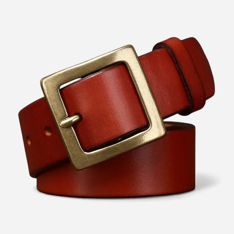 Ceinture Cuir Véritable Marron Luxe Boucle Dorée Femme et Homme