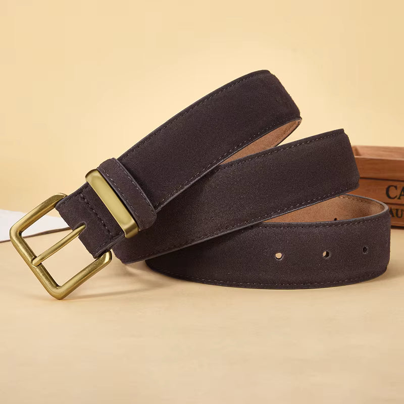 Ceinture Daim Marron Foncé Boucle Dorée