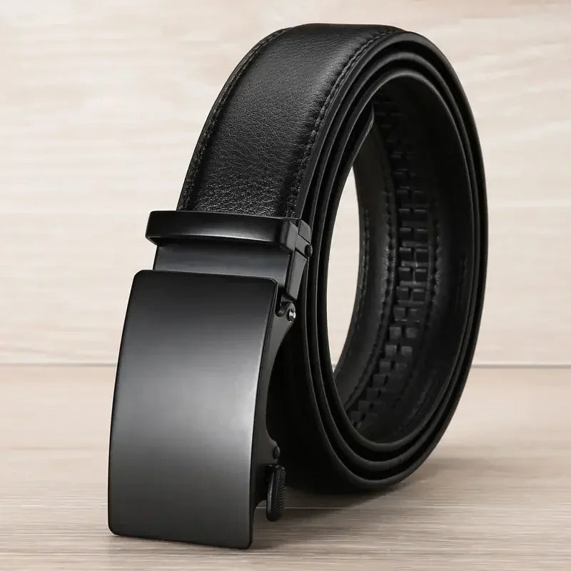 Ceinture Automatique Boucle Noire Cuir Véritable Noir Homme
