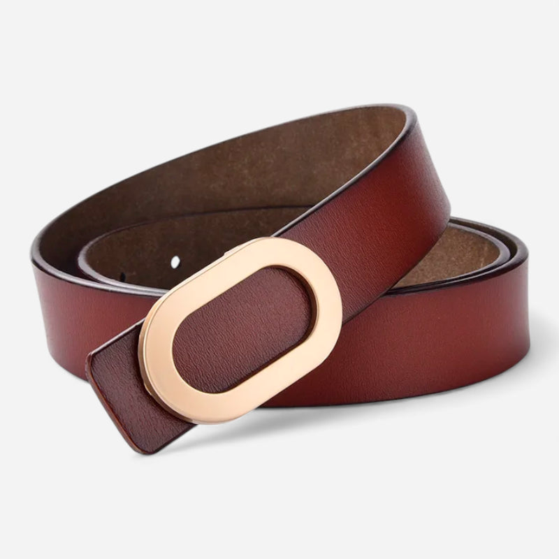 Ceinture Cuir Véritable Bordeaux Boucle Dorée Femme