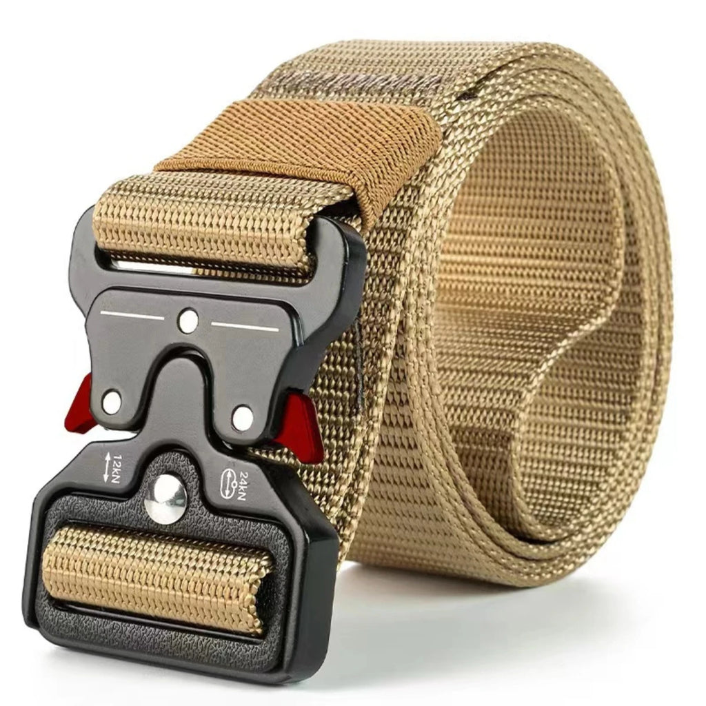 Ceinture En Tissu Tactique Elastique Beige Boucle Militaire Homme et Femme