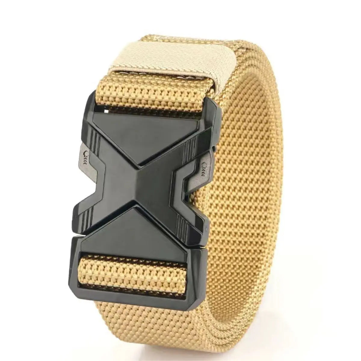 Ceinture En Tissu Tactique Elastique Beige Boucle Grise Militaire Homme et Femme