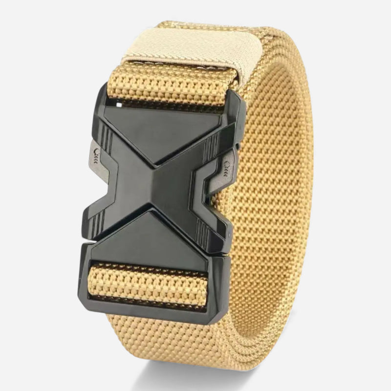 Ceinture En Tissu Tactique Elastique Beige Boucle Grise Militaire Homme et Femme
