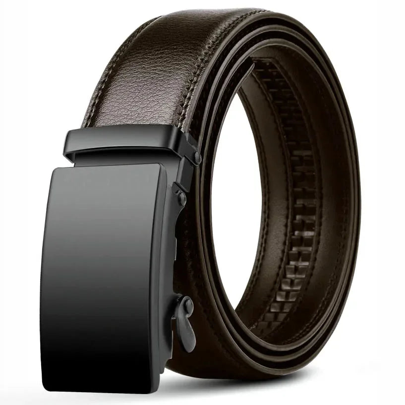 Ceinture Automatique Boucle Noire Cuir Véritable Noir Homme