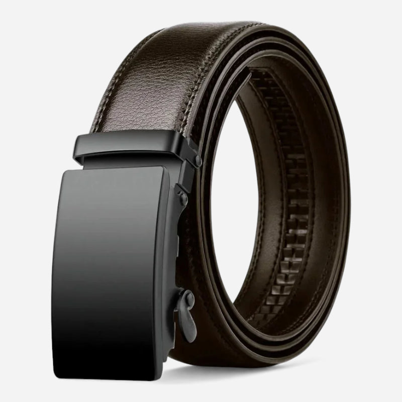 Ceinture Automatique Boucle Noire Cuir Véritable Marron Foncé Homme