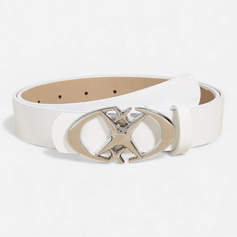 Ceinture Cuir Blanc Y2k Boucle Argentée Pour Femme