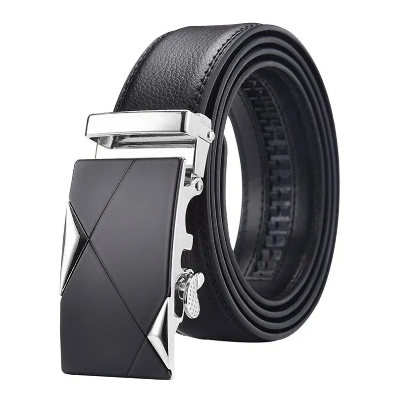 Ceinture Cuir Souple Homme Noir Avec Boucle Automatique