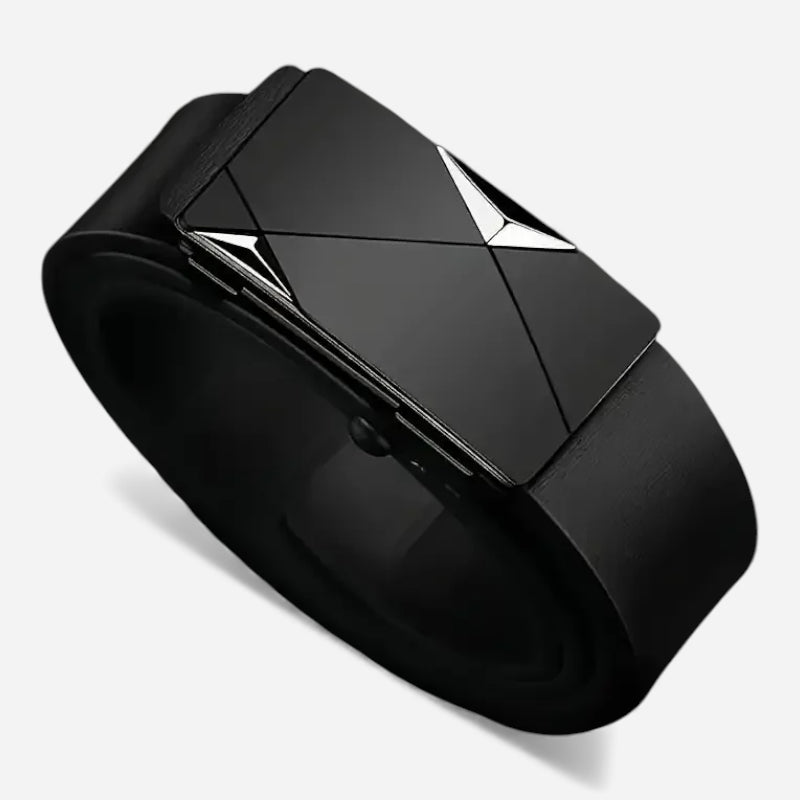 Ceinture Automatique Cuir Noire Costume Boucle Argentée Homme