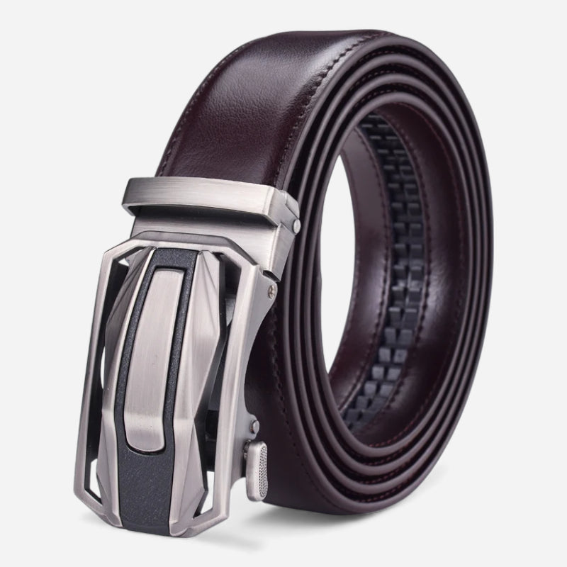 Ceinture Automatique Cuir Véritable Bordeaux Costume Homme