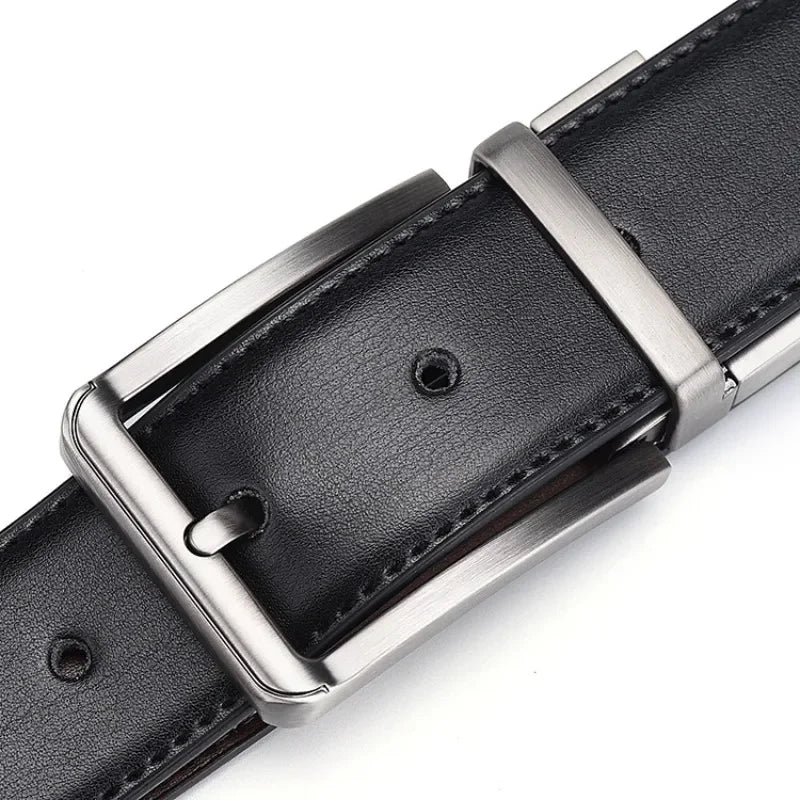 Ceinture En Cuir Noir Boucle Argentée Homme